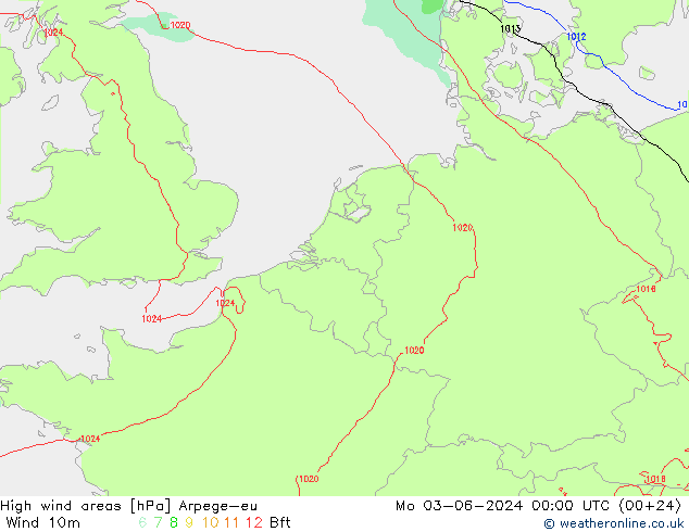 High wind areas Arpege-eu lun 03.06.2024 00 UTC
