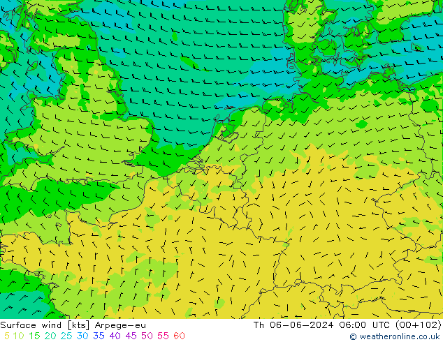 Wind 10 m Arpege-eu do 06.06.2024 06 UTC