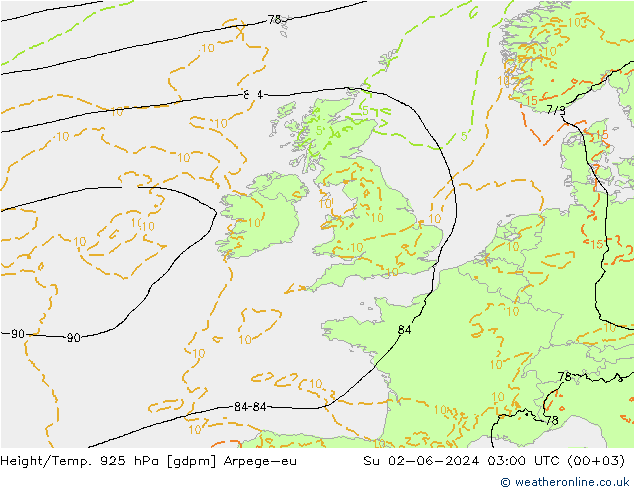 Height/Temp. 925 hPa Arpege-eu dom 02.06.2024 03 UTC