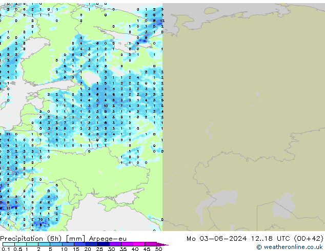 Yağış (6h) Arpege-eu Pzt 03.06.2024 18 UTC