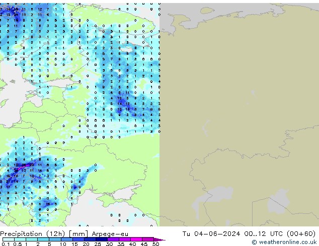 осадки (12h) Arpege-eu вт 04.06.2024 12 UTC