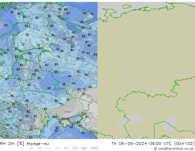 RH 2m Arpege-eu  06.06.2024 06 UTC