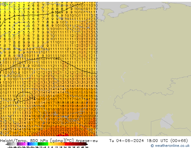 Hoogte/Temp. 850 hPa Arpege-eu di 04.06.2024 18 UTC