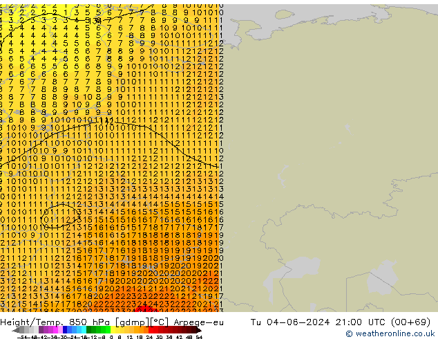 Hoogte/Temp. 850 hPa Arpege-eu di 04.06.2024 21 UTC