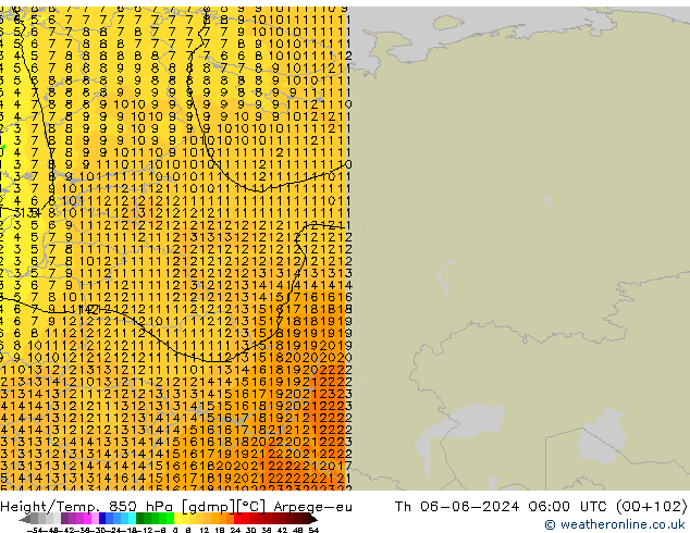Height/Temp. 850 hPa Arpege-eu Do 06.06.2024 06 UTC