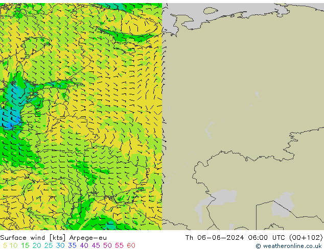 ветер 10 m Arpege-eu чт 06.06.2024 06 UTC