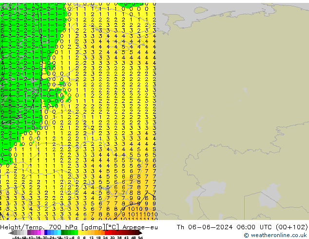 Height/Temp. 700 hPa Arpege-eu gio 06.06.2024 06 UTC