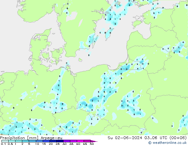 Neerslag Arpege-eu zo 02.06.2024 06 UTC