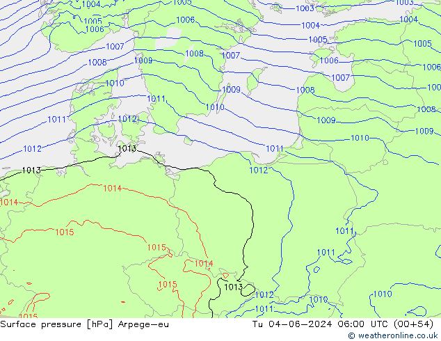 Bodendruck Arpege-eu Di 04.06.2024 06 UTC