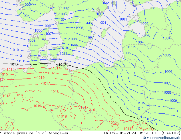 Surface pressure Arpege-eu Th 06.06.2024 06 UTC