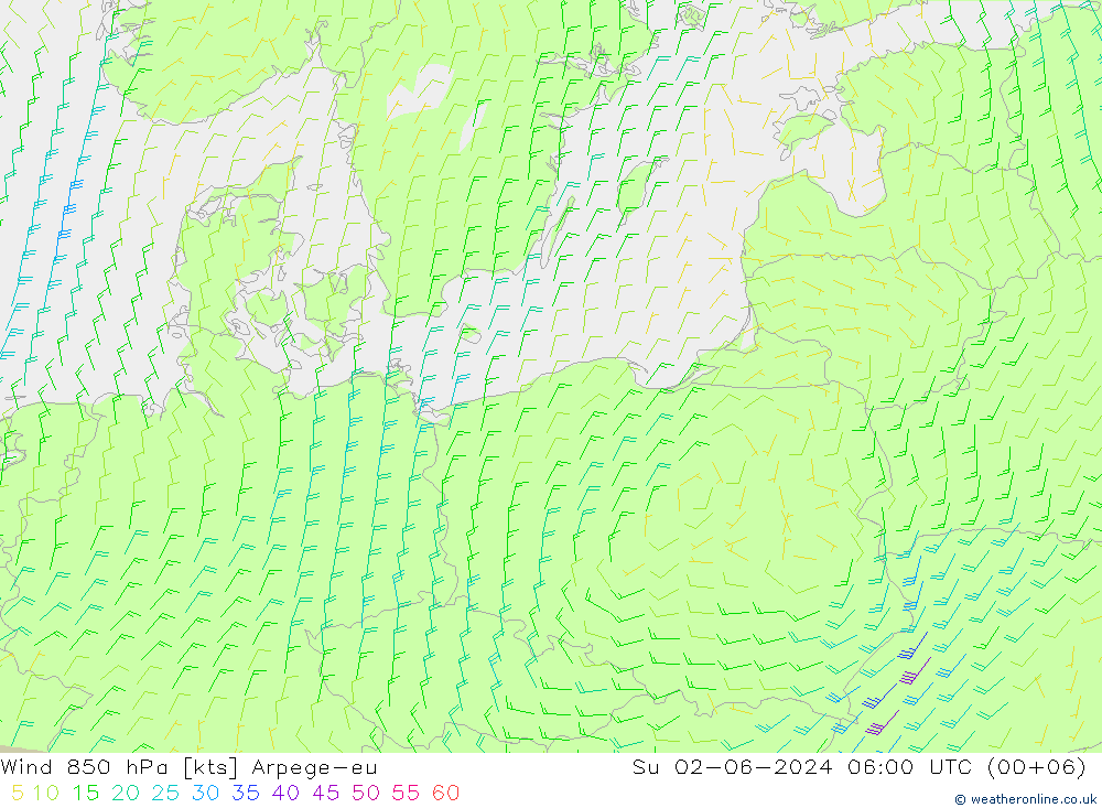 Vent 850 hPa Arpege-eu dim 02.06.2024 06 UTC