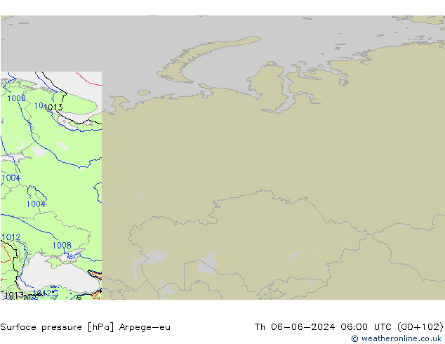 Presión superficial Arpege-eu jue 06.06.2024 06 UTC
