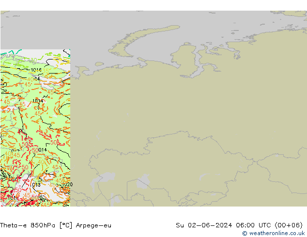 Theta-e 850hPa Arpege-eu Dom 02.06.2024 06 UTC