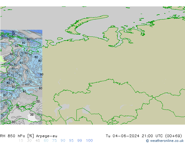RH 850 hPa Arpege-eu  04.06.2024 21 UTC
