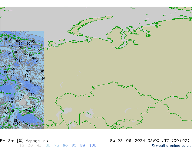 RH 2m Arpege-eu Dom 02.06.2024 03 UTC