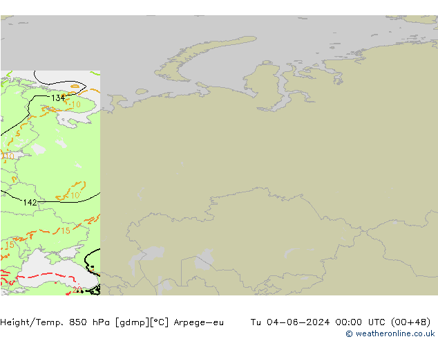 Height/Temp. 850 hPa Arpege-eu Út 04.06.2024 00 UTC