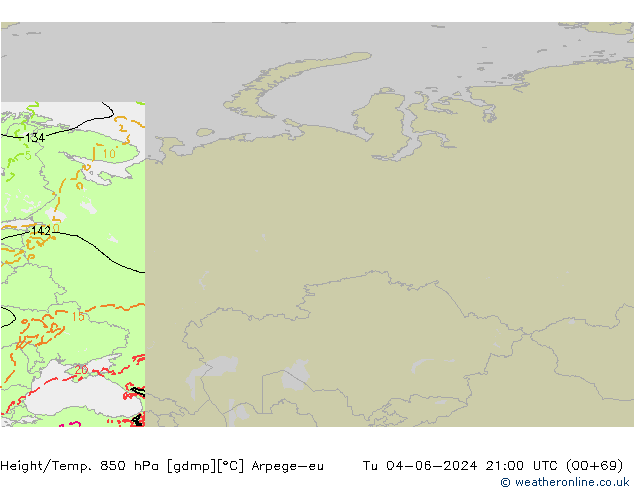 Height/Temp. 850 hPa Arpege-eu  04.06.2024 21 UTC
