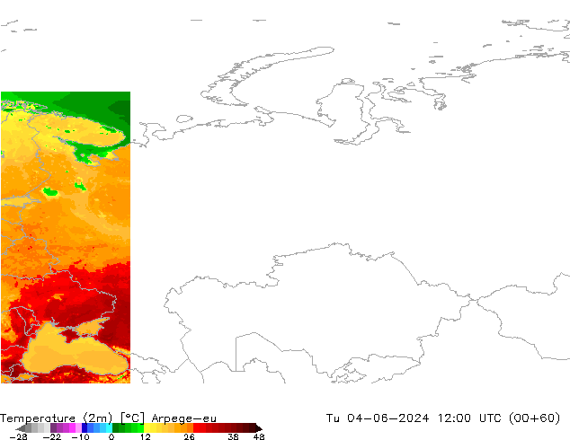 карта температуры Arpege-eu вт 04.06.2024 12 UTC