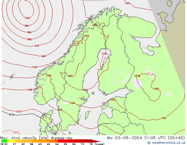 Max. wind velocity Arpege-eu Mo 03.06.2024 21 UTC