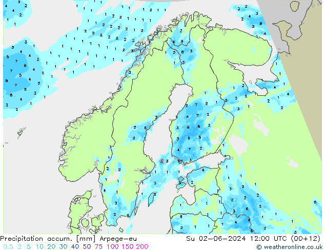 Precipitation accum. Arpege-eu Dom 02.06.2024 12 UTC