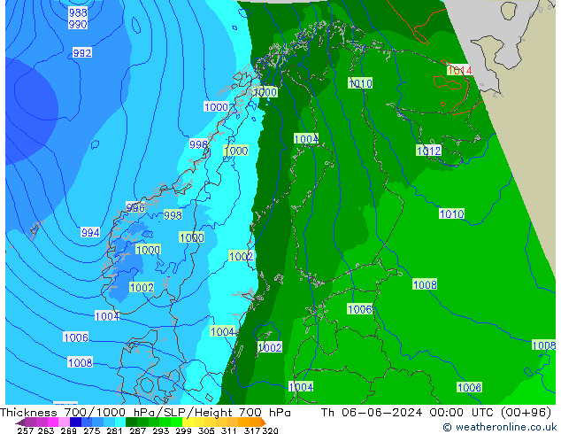 Thck 700-1000 hPa Arpege-eu jeu 06.06.2024 00 UTC