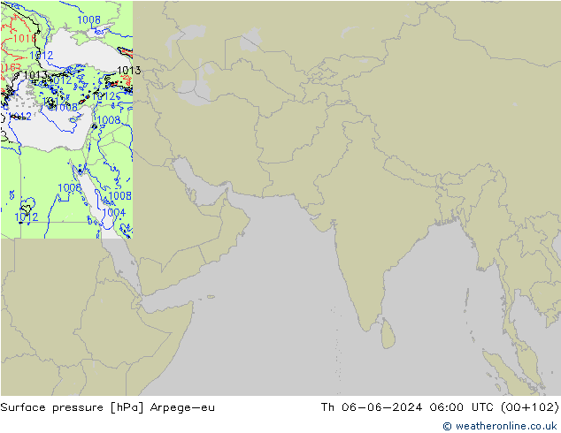 Atmosférický tlak Arpege-eu Čt 06.06.2024 06 UTC