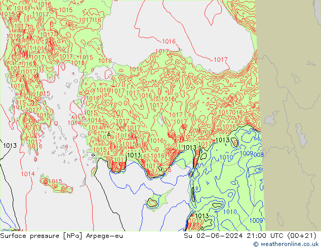 pressão do solo Arpege-eu Dom 02.06.2024 21 UTC