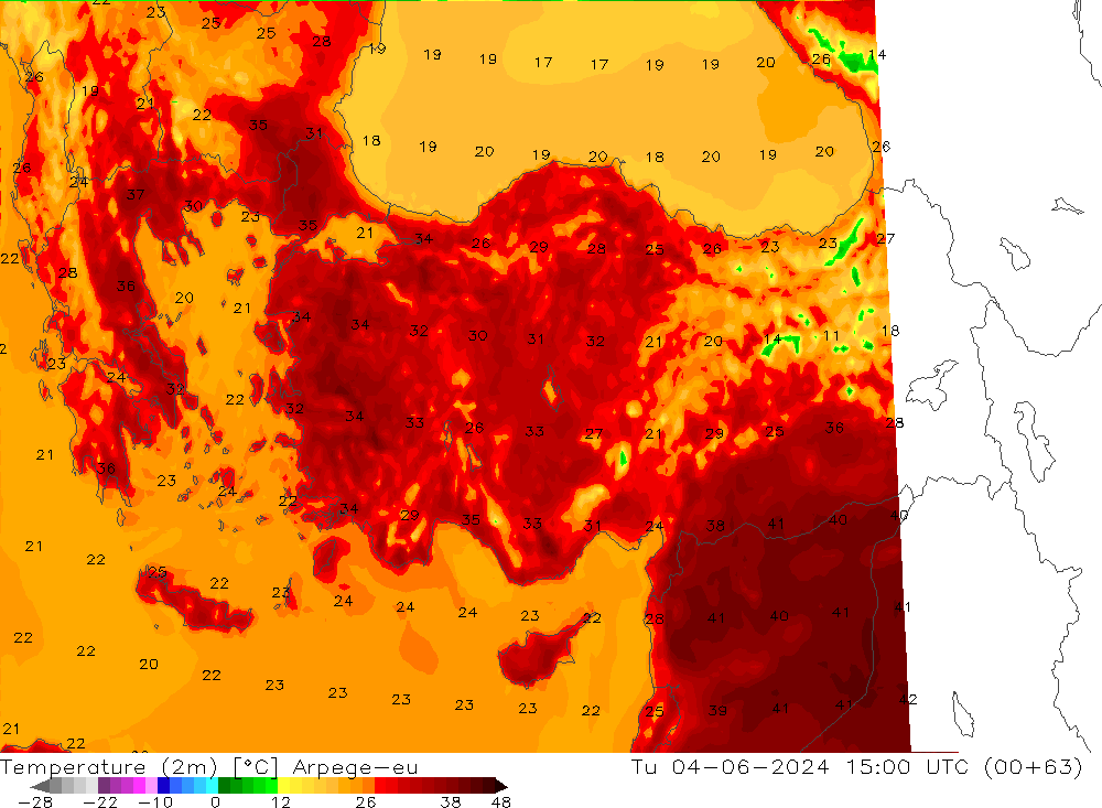 карта температуры Arpege-eu вт 04.06.2024 15 UTC