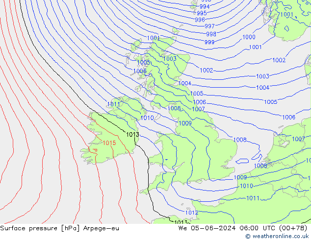 Surface pressure Arpege-eu We 05.06.2024 06 UTC