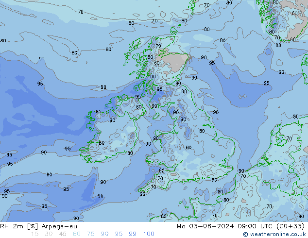 RH 2m Arpege-eu Seg 03.06.2024 09 UTC