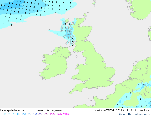 Precipitation accum. Arpege-eu Вс 02.06.2024 12 UTC