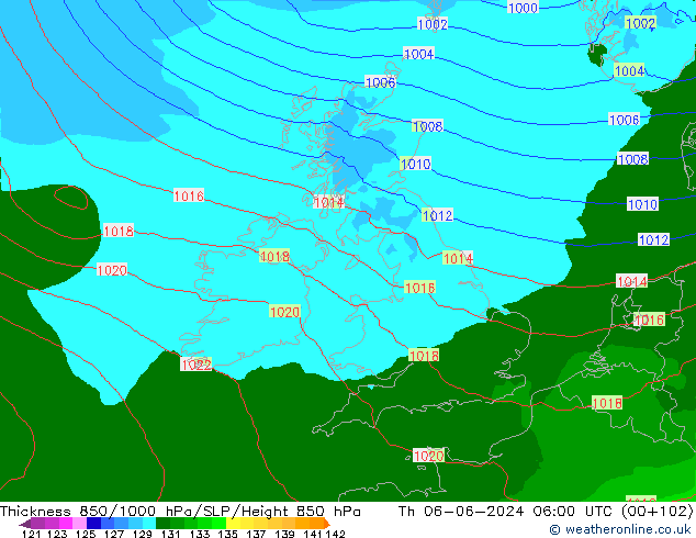 Thck 850-1000 hPa Arpege-eu czw. 06.06.2024 06 UTC