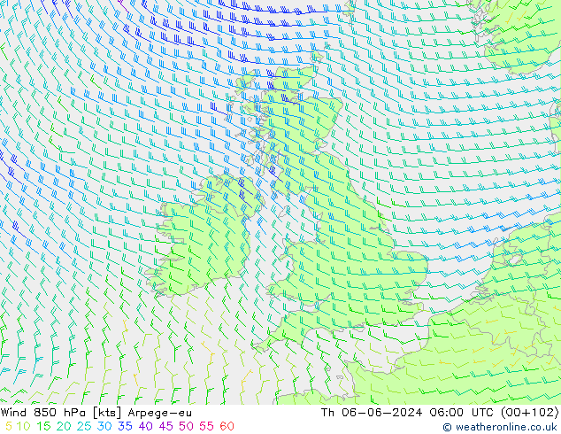 Rüzgar 850 hPa Arpege-eu Per 06.06.2024 06 UTC