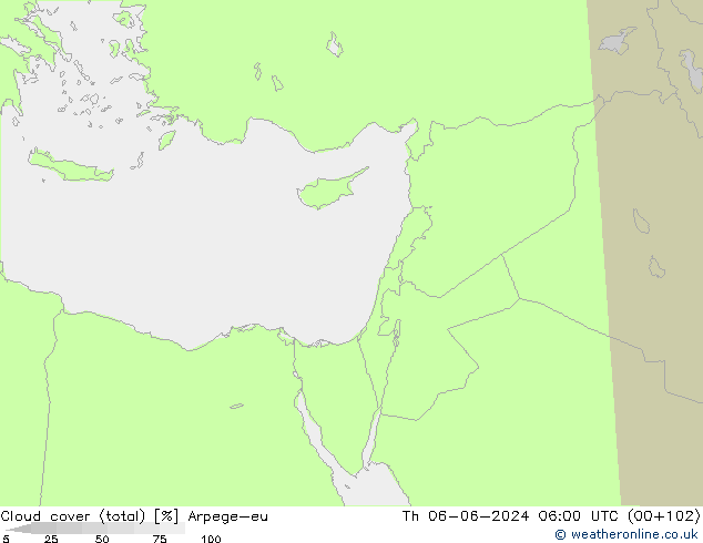 Nuages (total) Arpege-eu jeu 06.06.2024 06 UTC
