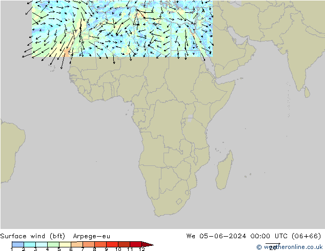 wiatr 10 m (bft) Arpege-eu śro. 05.06.2024 00 UTC