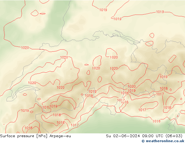 Luchtdruk (Grond) Arpege-eu zo 02.06.2024 09 UTC