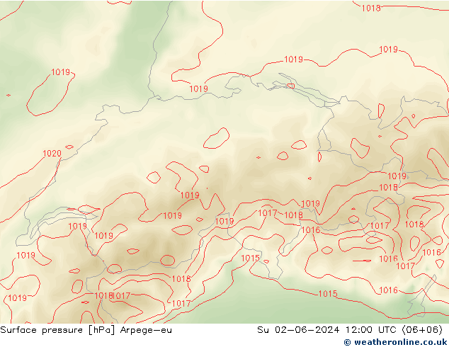 Atmosférický tlak Arpege-eu Ne 02.06.2024 12 UTC