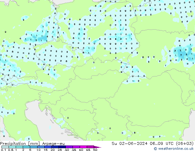 Precipitazione Arpege-eu dom 02.06.2024 09 UTC