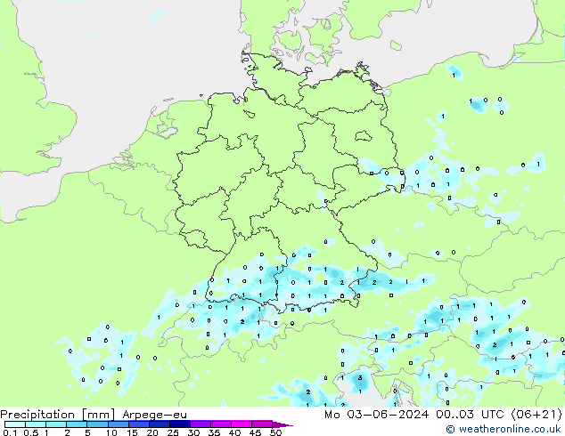 Precipitation Arpege-eu Mo 03.06.2024 03 UTC