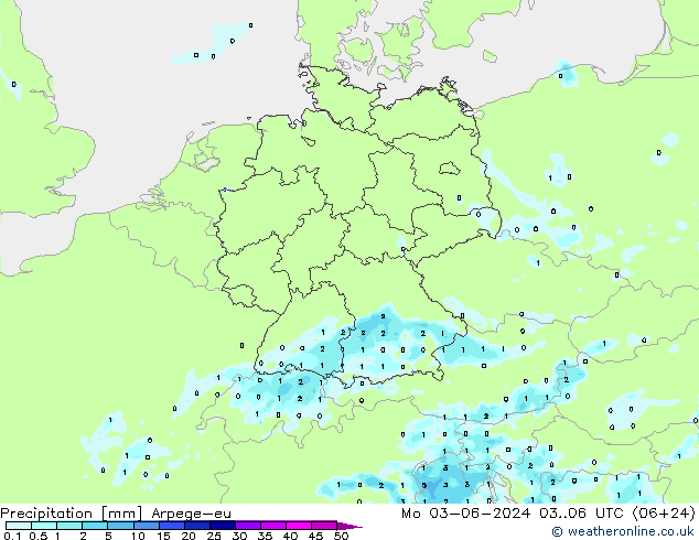 Niederschlag Arpege-eu Mo 03.06.2024 06 UTC