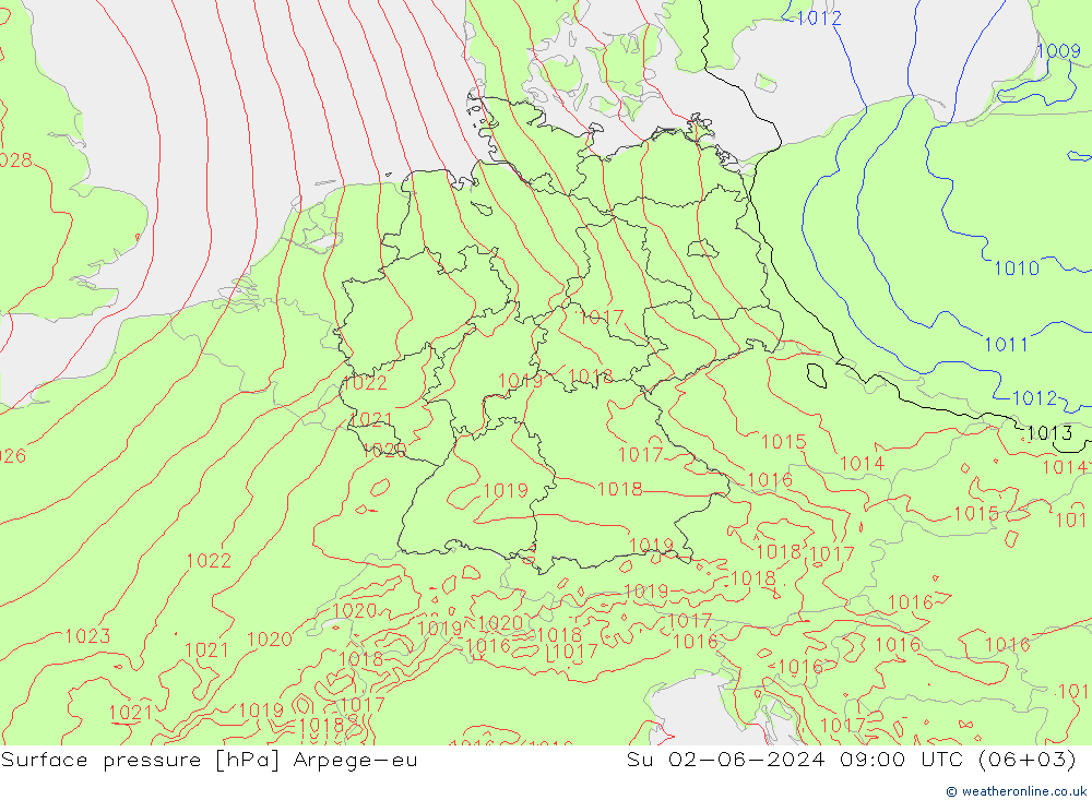 Atmosférický tlak Arpege-eu Ne 02.06.2024 09 UTC