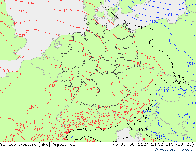 Presión superficial Arpege-eu lun 03.06.2024 21 UTC