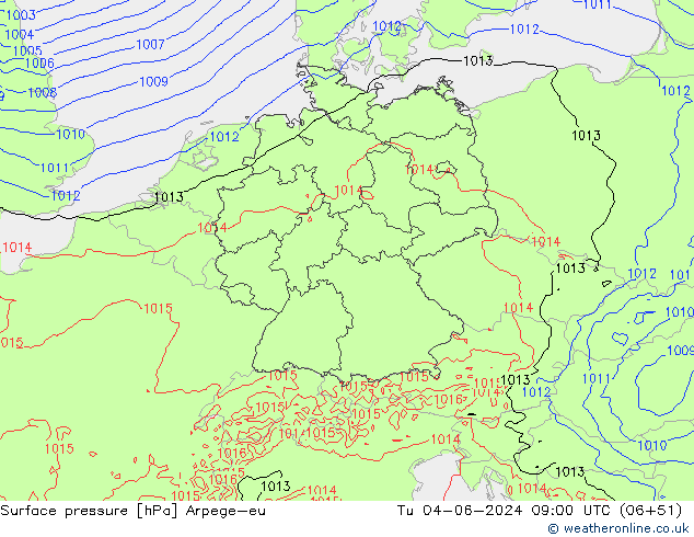 Pressione al suolo Arpege-eu mar 04.06.2024 09 UTC