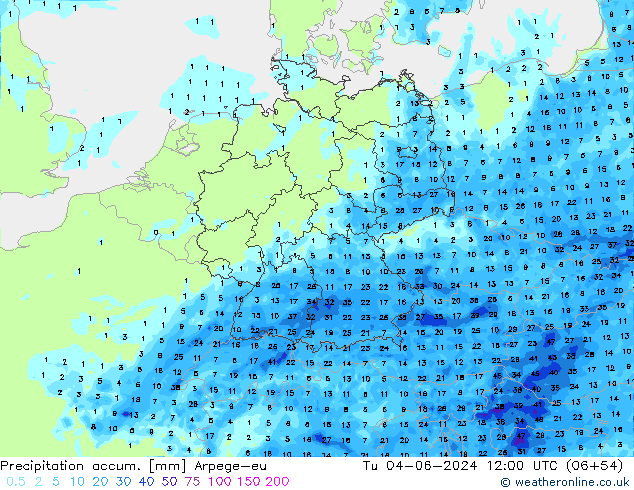 Precipitation accum. Arpege-eu  04.06.2024 12 UTC