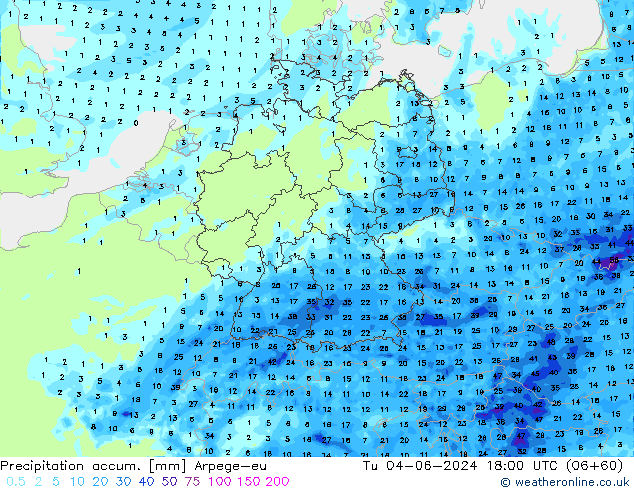 Precipitation accum. Arpege-eu  04.06.2024 18 UTC