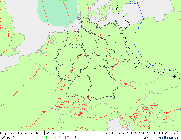 High wind areas Arpege-eu dom 02.06.2024 09 UTC