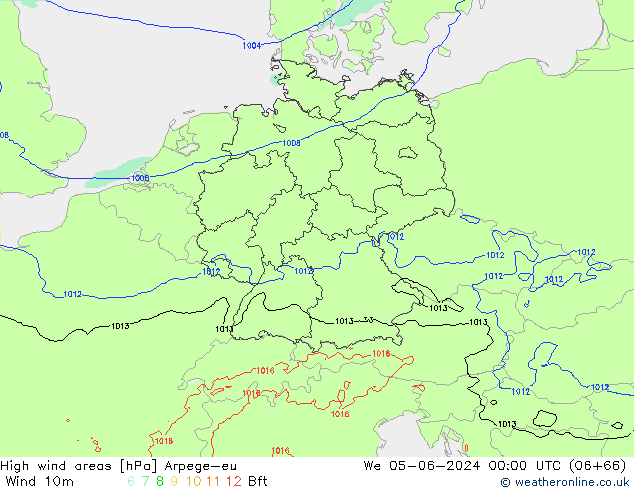 High wind areas Arpege-eu St 05.06.2024 00 UTC
