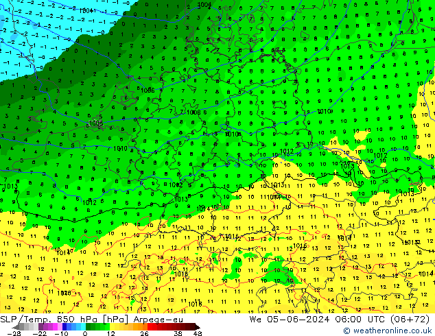 SLP/Temp. 850 hPa Arpege-eu śro. 05.06.2024 06 UTC