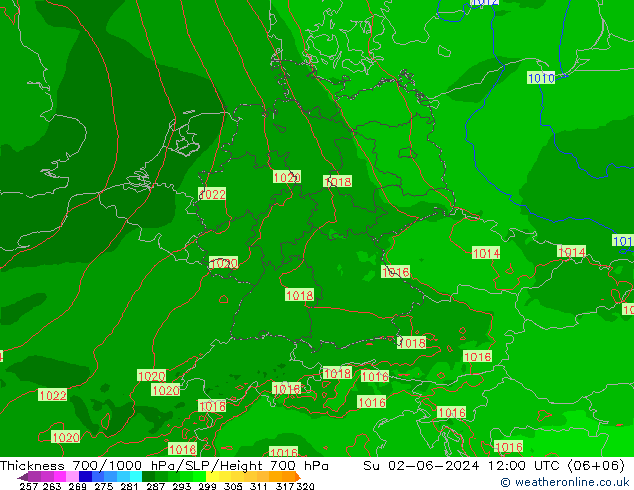 Schichtdicke 700-1000 hPa Arpege-eu So 02.06.2024 12 UTC