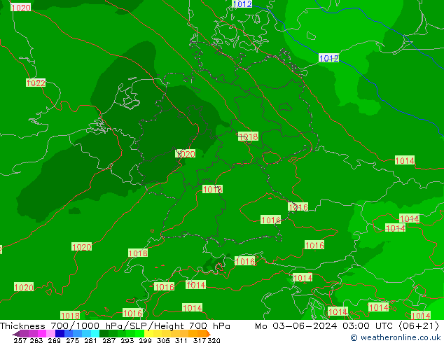 Thck 700-1000 hPa Arpege-eu Seg 03.06.2024 03 UTC